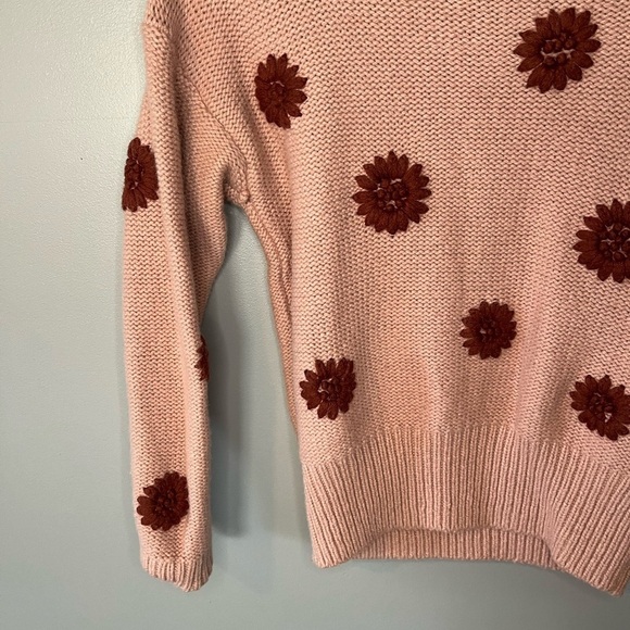 Madewell Flower Embroidered Pullover Sweater Dusty Blush - Picture 7 of 14
